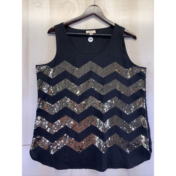 Loft Ann Taylor Black Chiffon Sequined Tank Top Womens Size Large-7285 - Picture 1 of 7